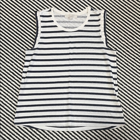 LOFT Tops - LOFT Women's Dark Grey and White Striped Breezy Tank Top